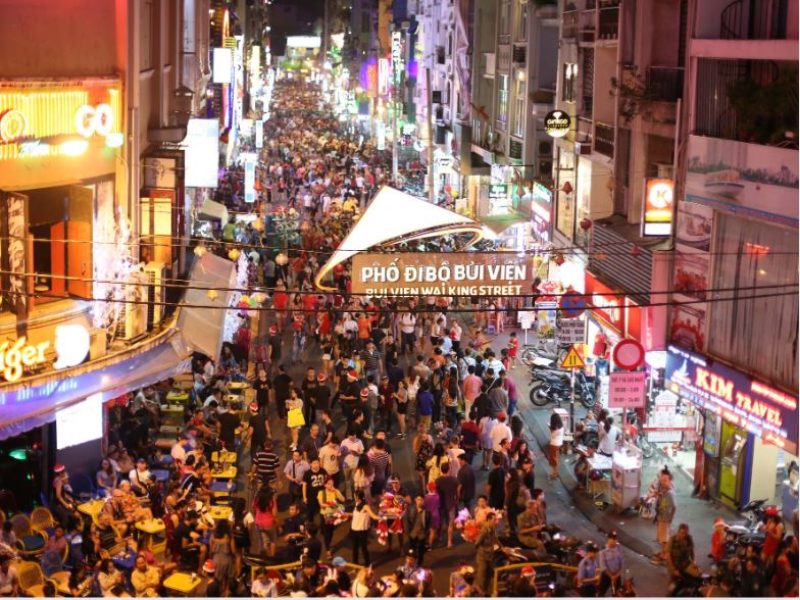 Bui Vien Walking Street is always crowded every evening in District 1