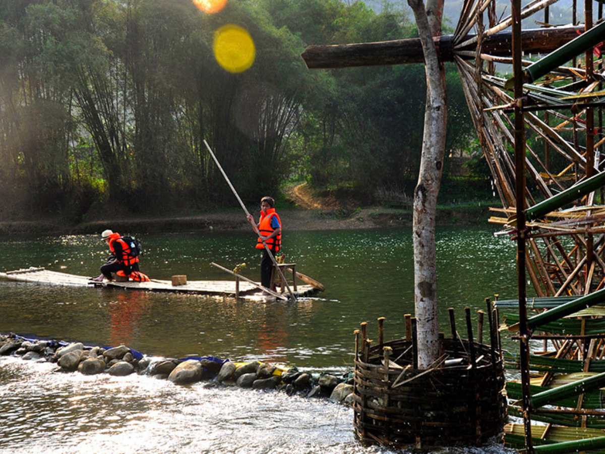 Bamboo rafting activities on streams in Pu Luong